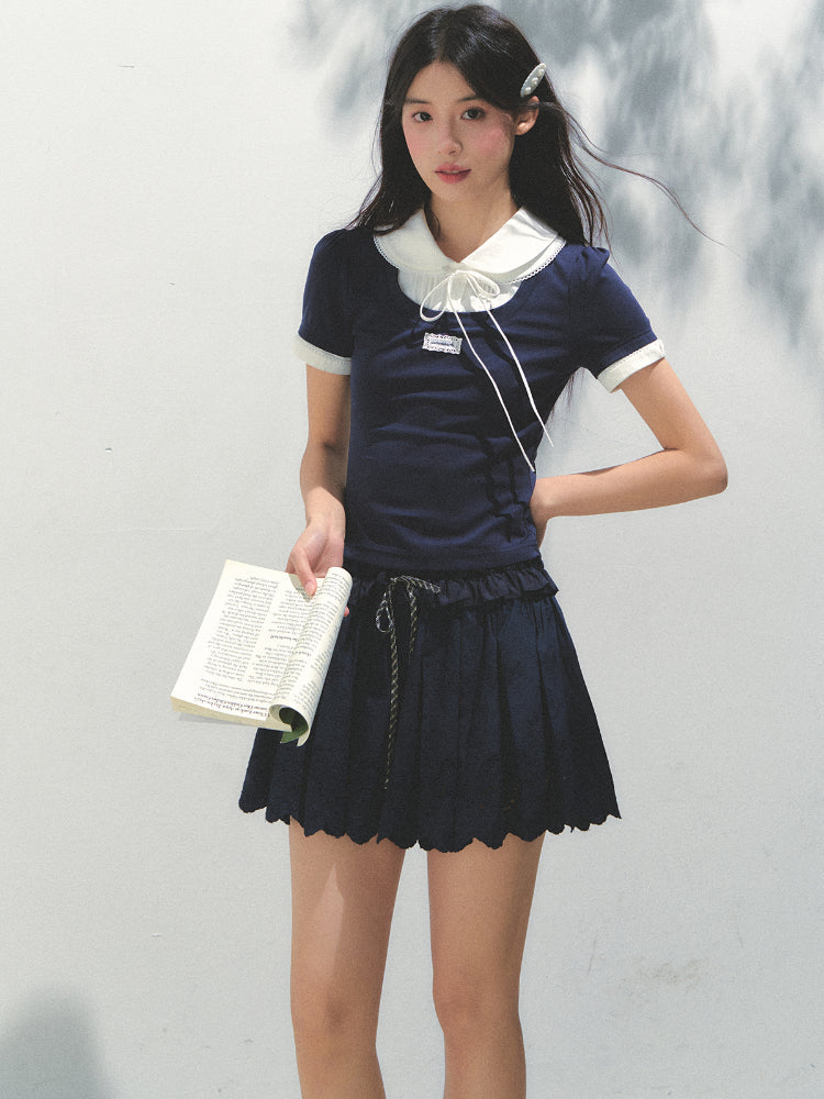 Embroidered Elastic Waist Skirt