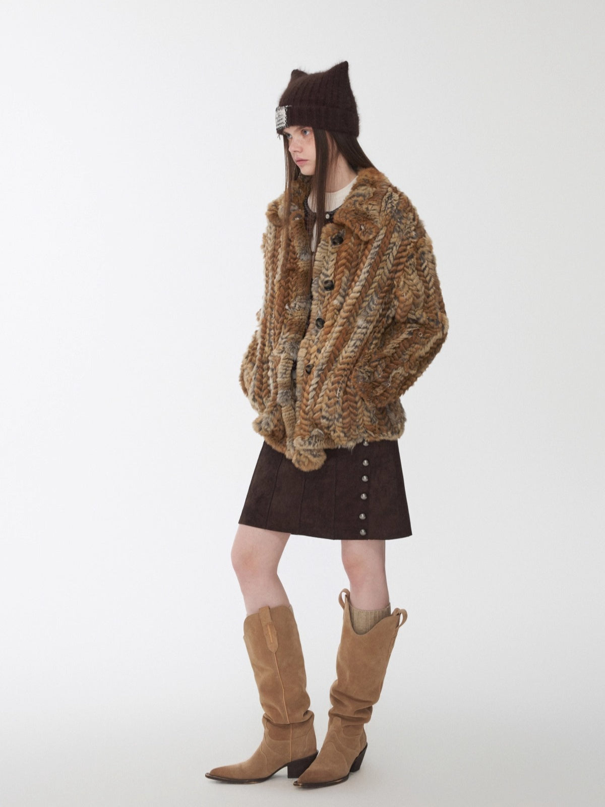 Rabbit Fur Woven Shirt Coat
