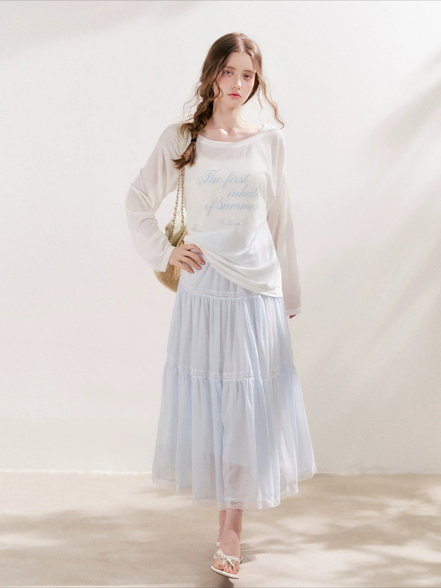 Lace Gauze Midi Skirt