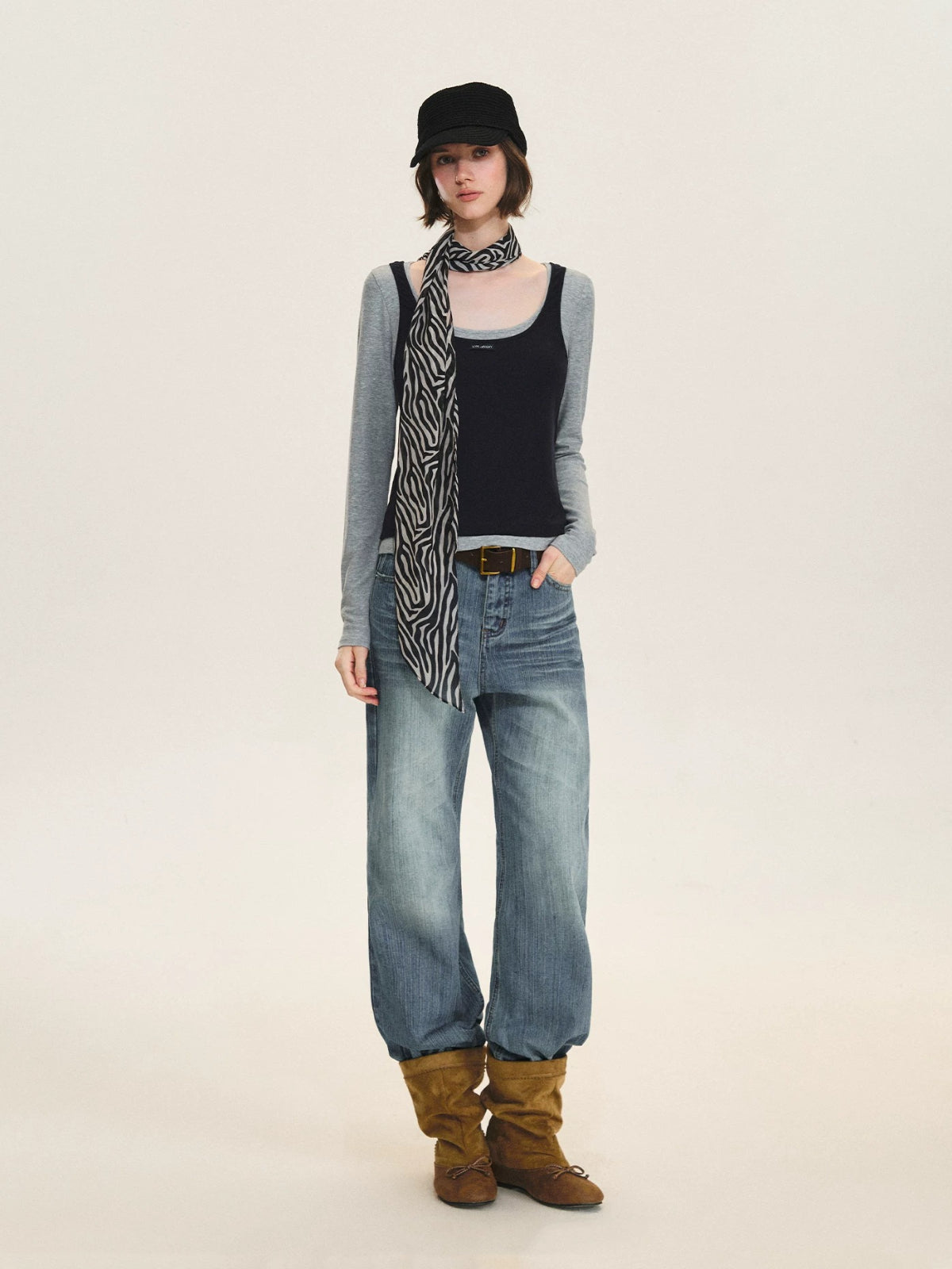 Contrast Layered Lyocell Scoopneck Top