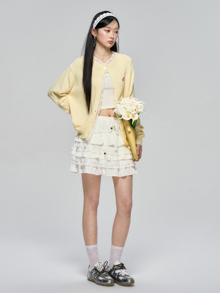 Layered Lace Pearl Trim Ballet Skirt