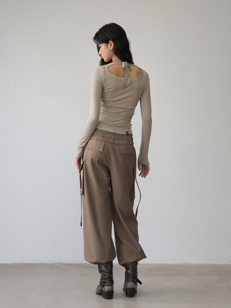 Reversible Off-shoulder Slim Long-sleeve T-shirt