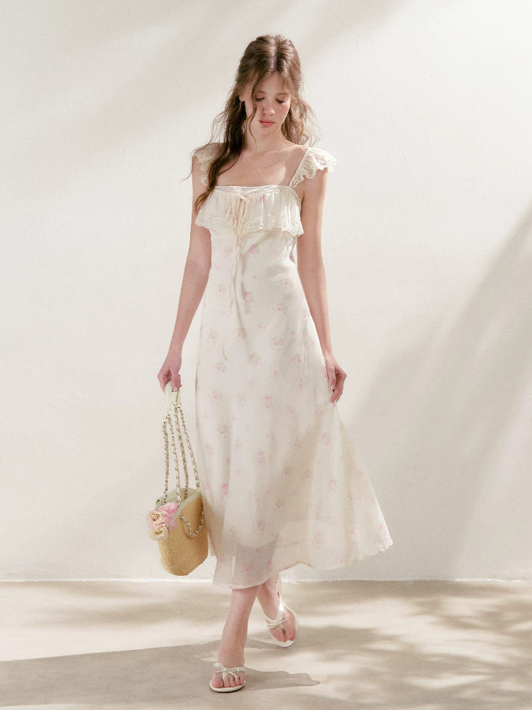 Rose Print Lace Maxi Dress