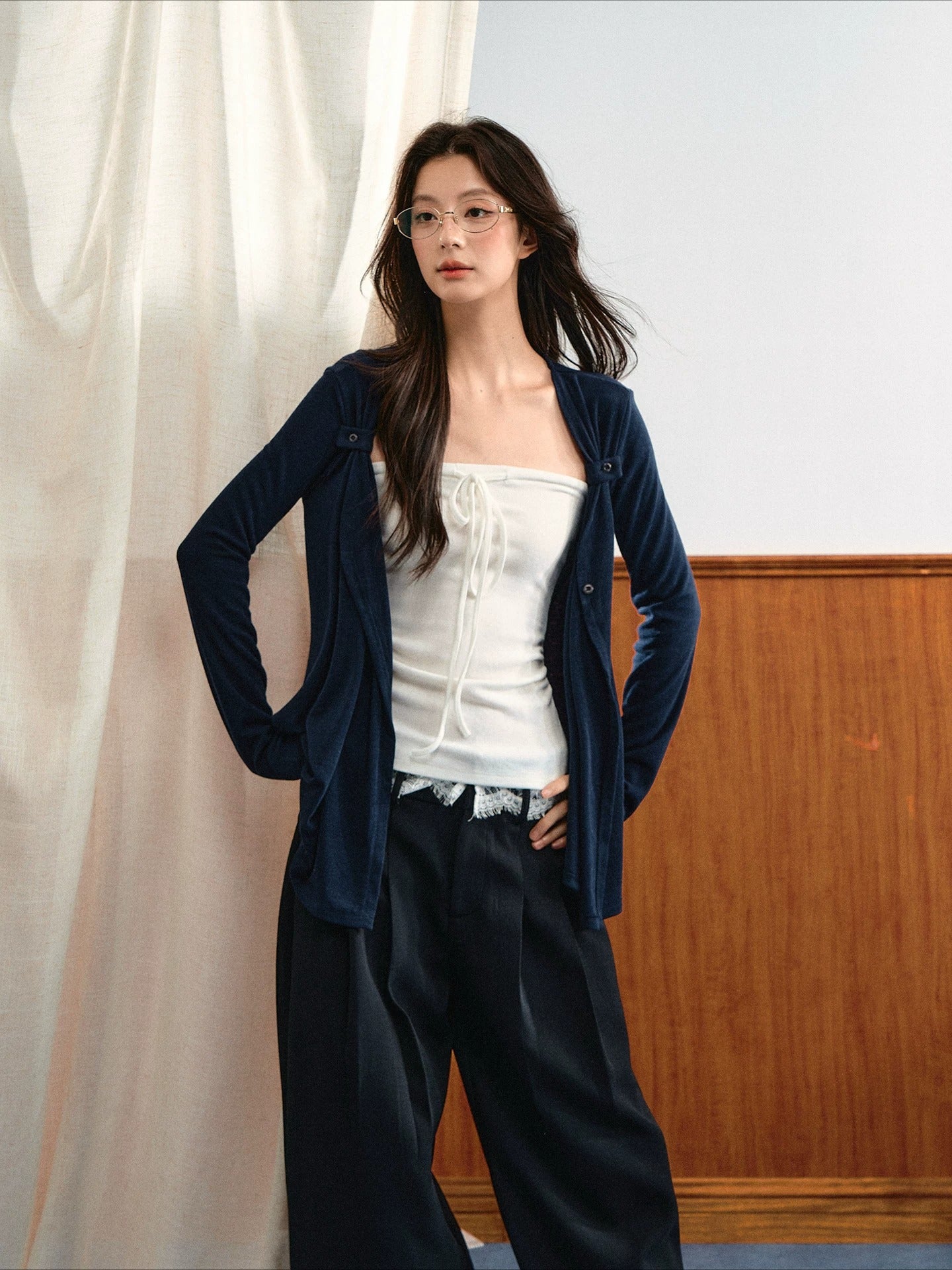 Tie Bust Knit Cardigan Set