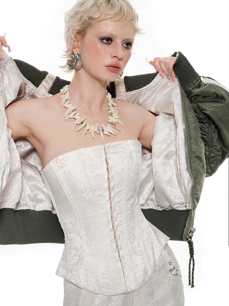 White & Black Jacquard Corset