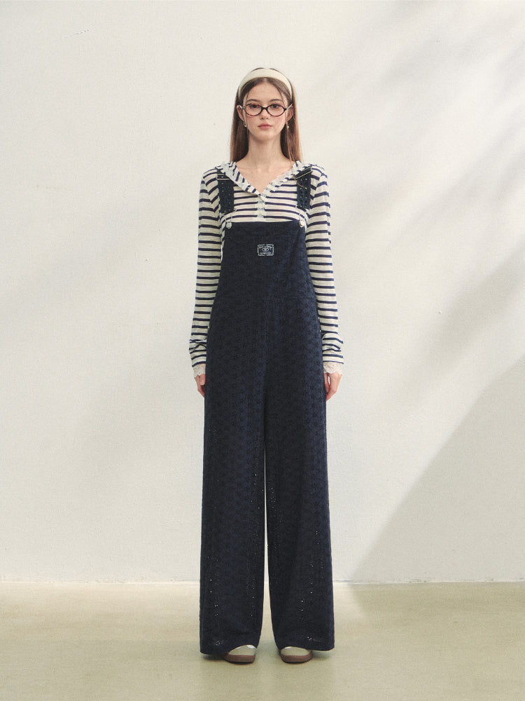 Striped Color-block Lace Spliced T-Shirt