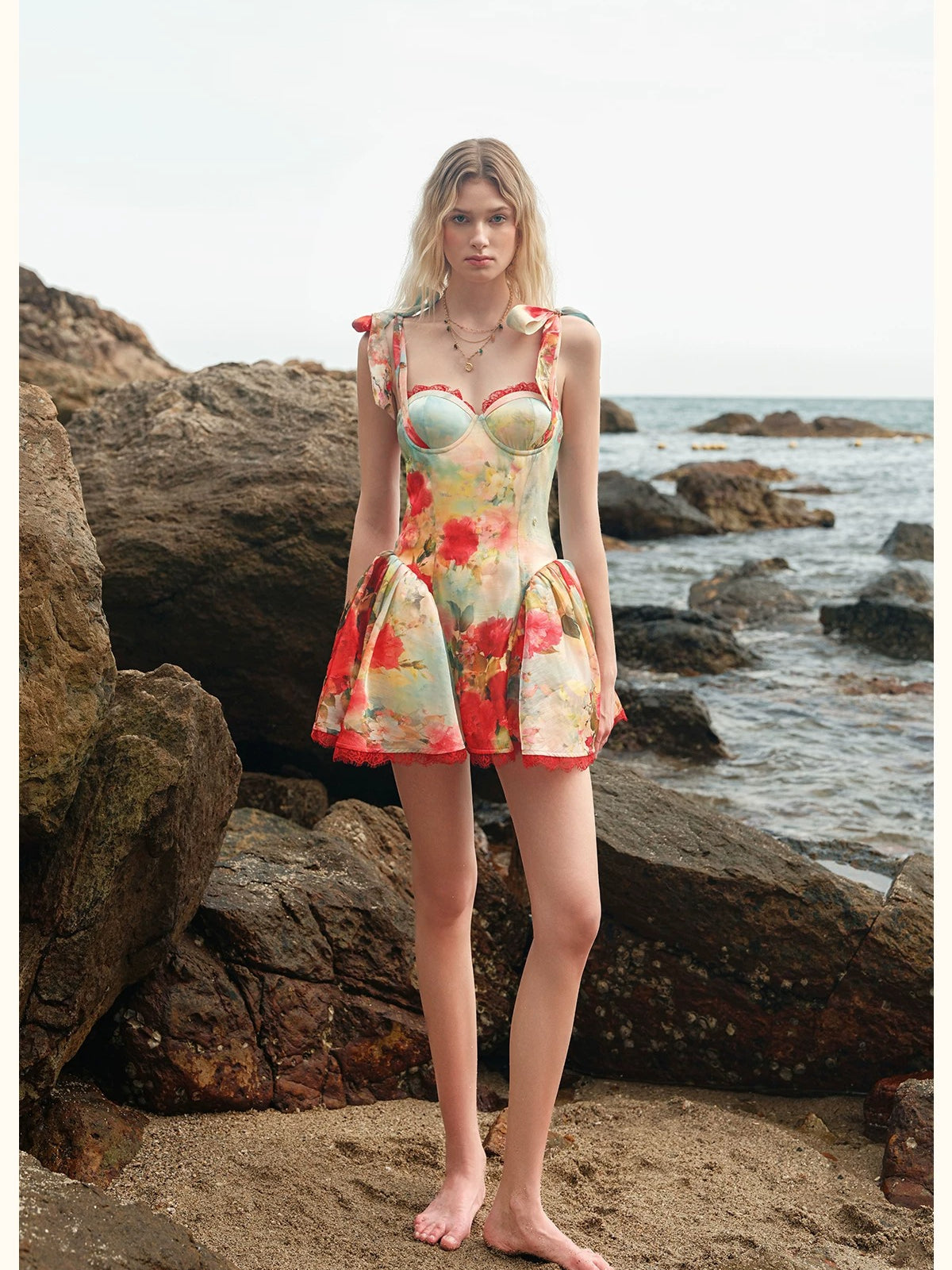 Fiorina Floral Lace-Up Mini Dress