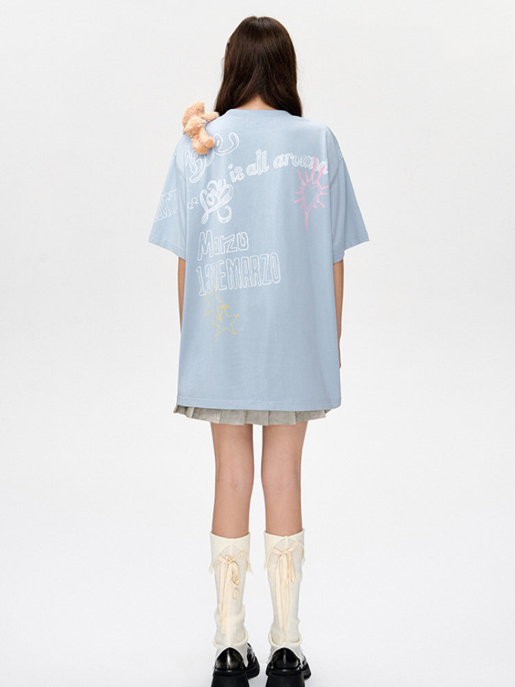 Graffiti Short Sleeve Loose Cotton T-shirt