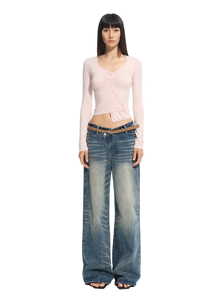 Silk Wool Embroidered Asymmetric Bottoming Top