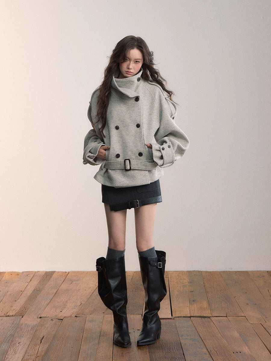 Asymmetric Hem Wool Blend Skirt