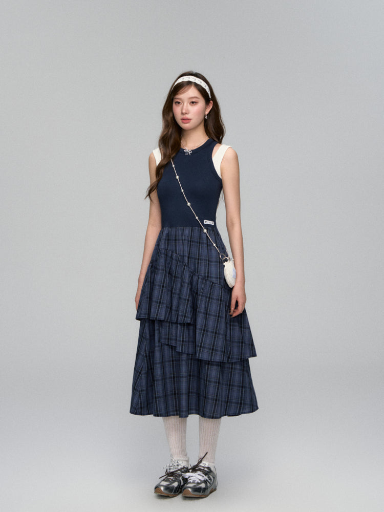 Plaid Asymmetric Sleeveless Vest Dress