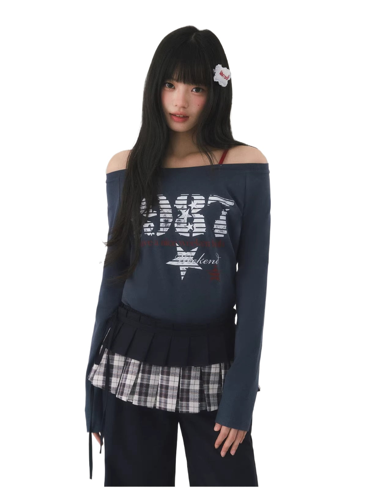 Vintage Number Printed Off-Shoulder Tee