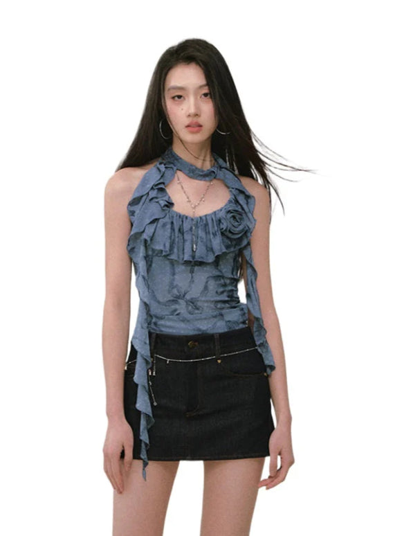 Ribbon-Flower Halter Vest