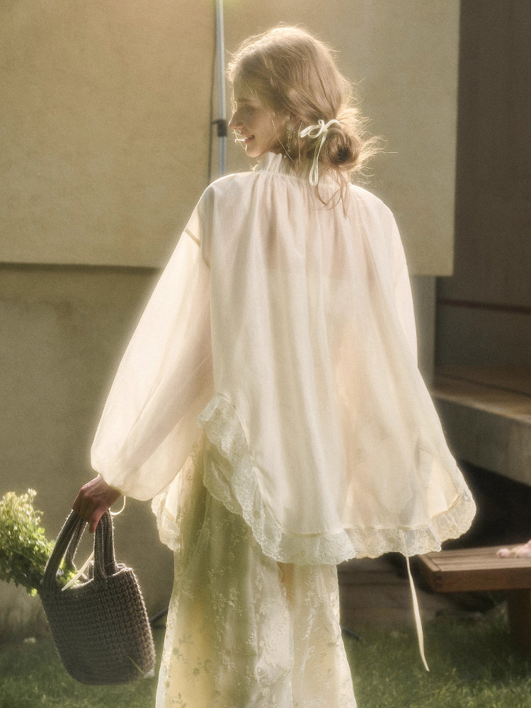 Lace Round Neck Trimmed Shirt