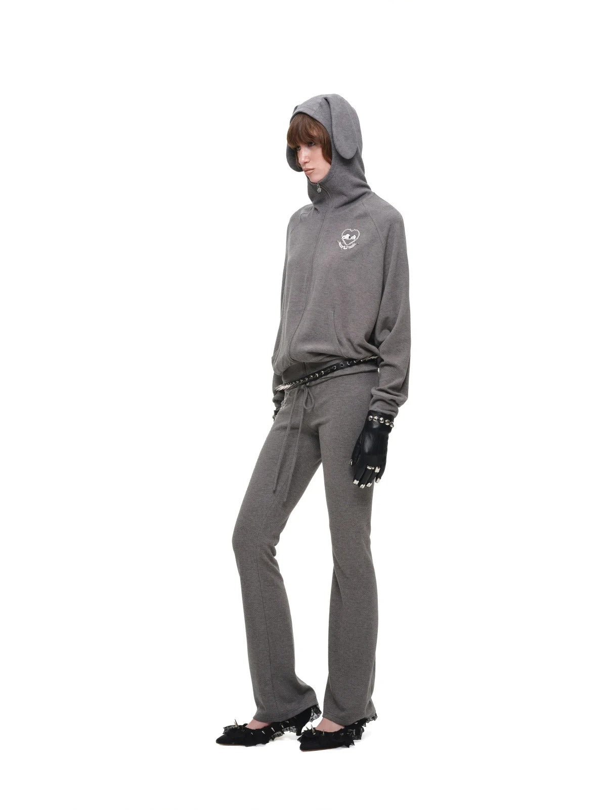 Dog-Ear Hoodie & Flared Pants Set