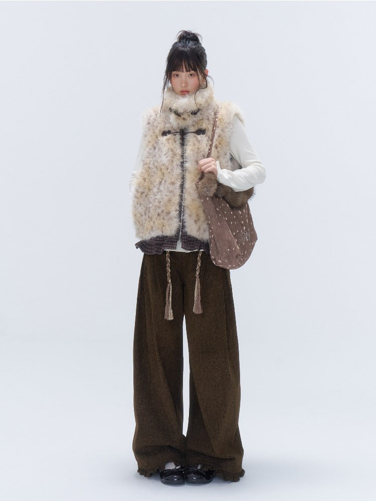 Deer Print Rhinestone Fur-Trim Tote