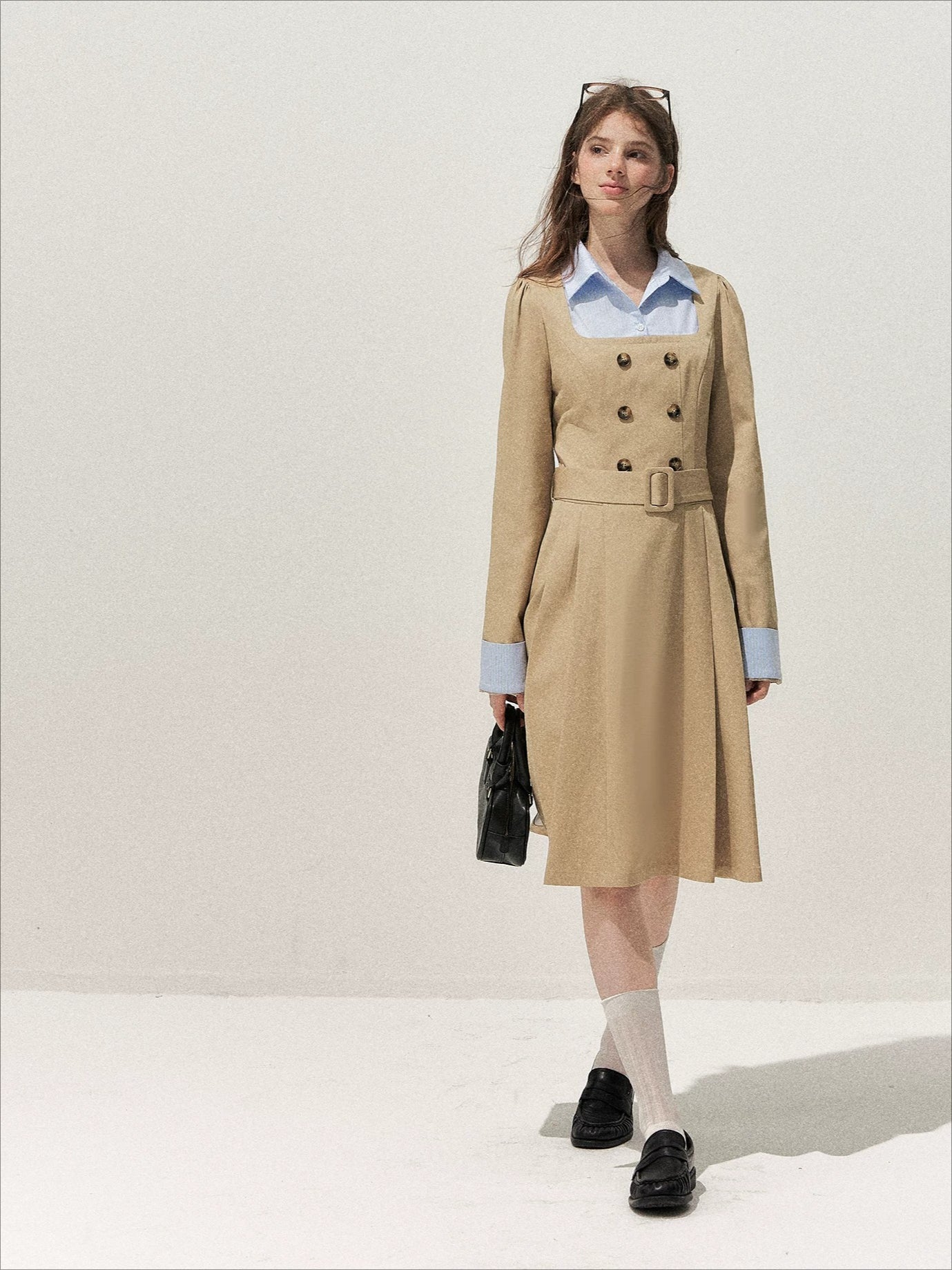 Vintage Mock-Layer Trench Dress