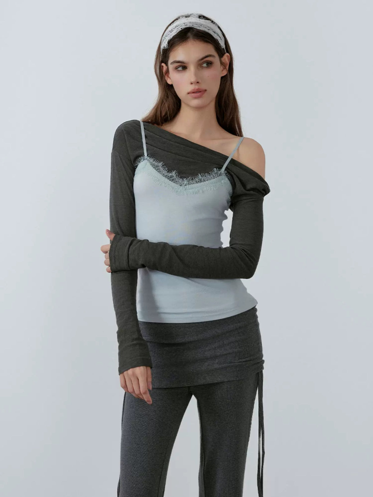Lace Contrast Layered Top