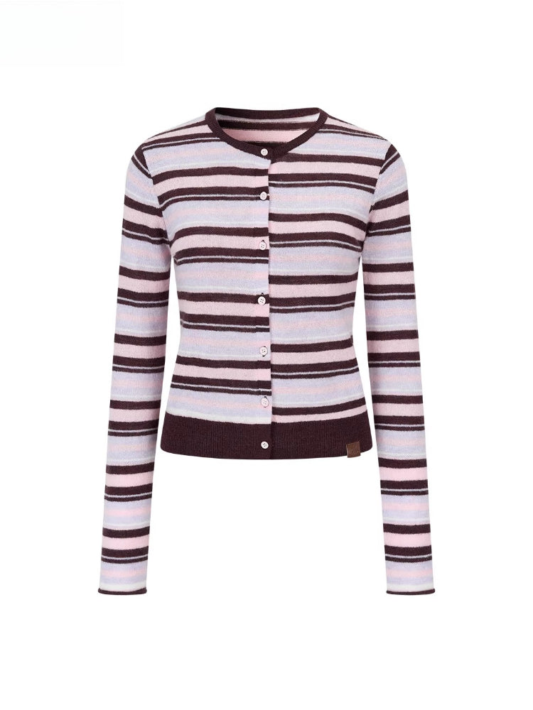 Color-Block Striped Wool Knit Cardigan