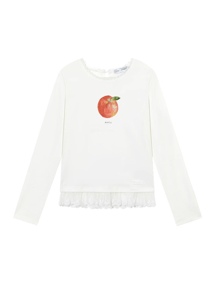 Fruit Print Lace-spliced T-Shirt