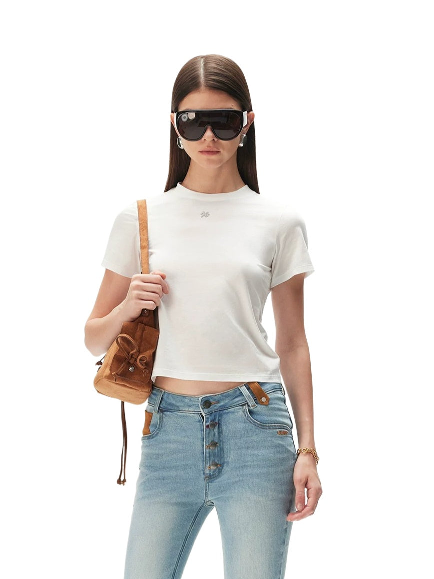 Embroidered Badge Cropped T-Shirt