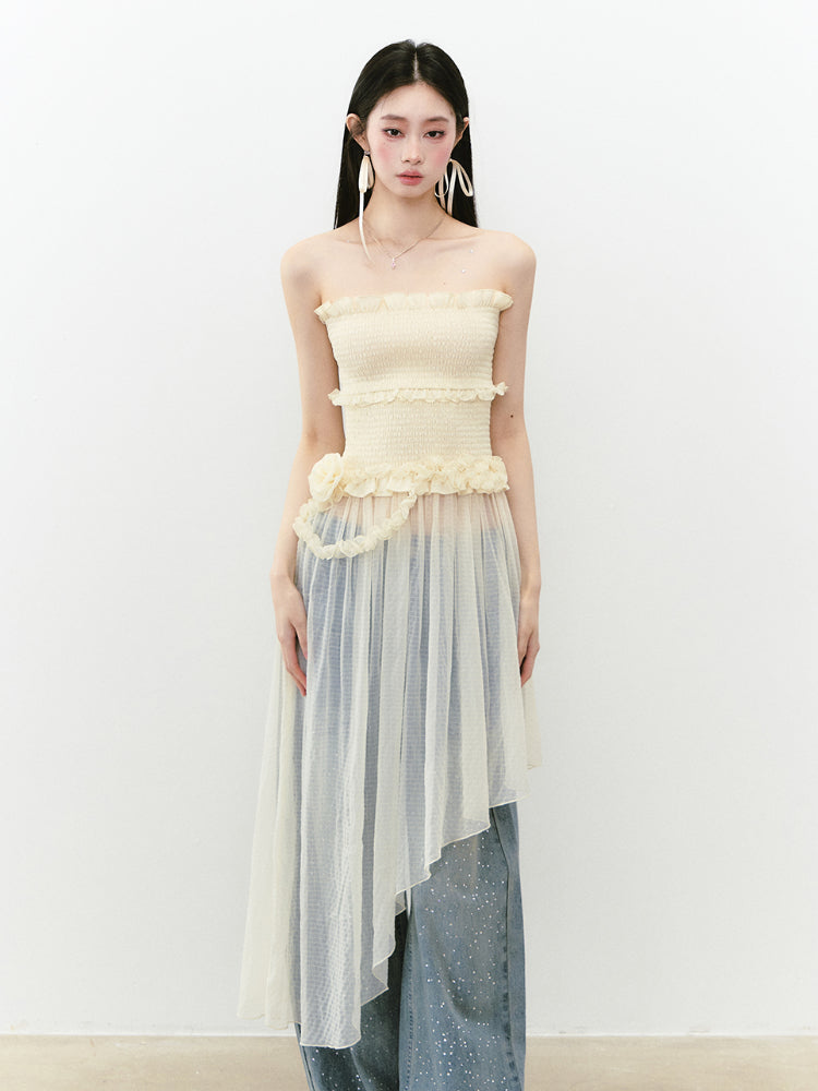 Irregular Strapless Mesh Dress