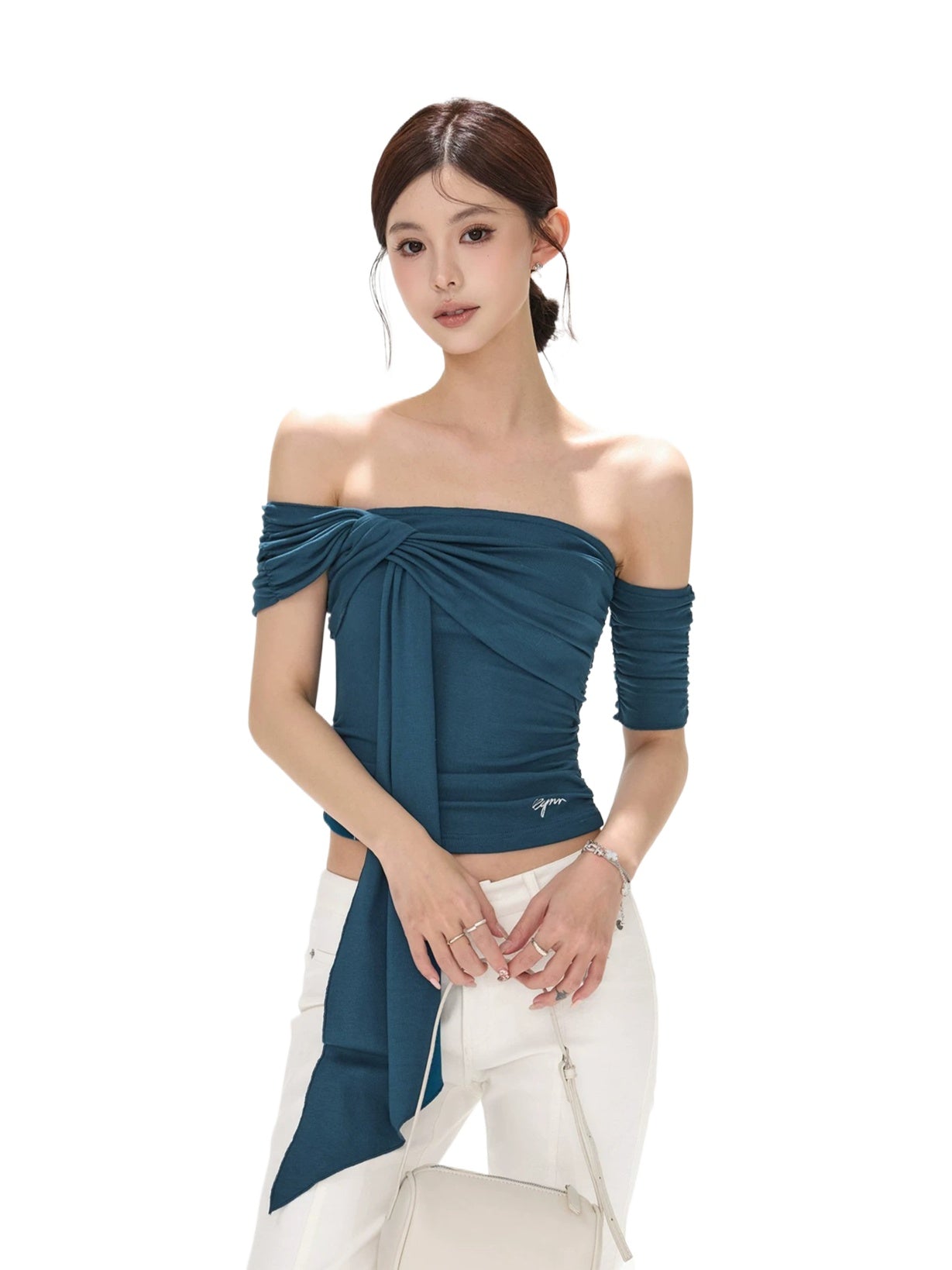 Blue Asymmetric Twist Knit Top