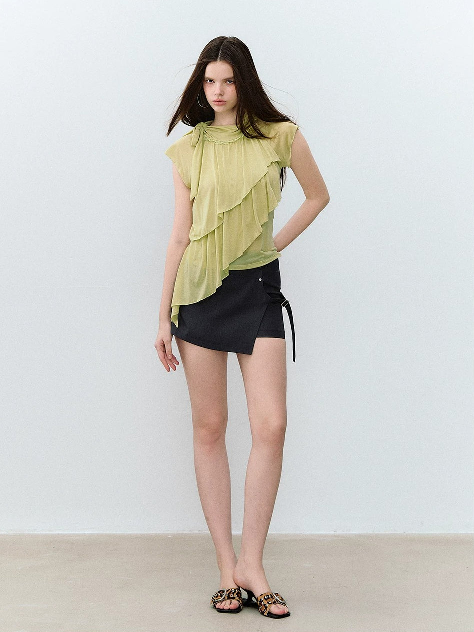 Blade Buckle Asymmetric Mini Skirt