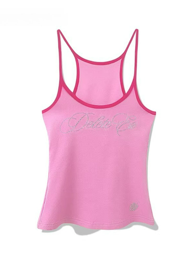 Rhinestone Ribbed Halter Tank Top