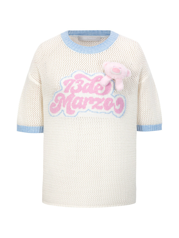 Hollow Color-Blocked Logo Round Neck T-shirt