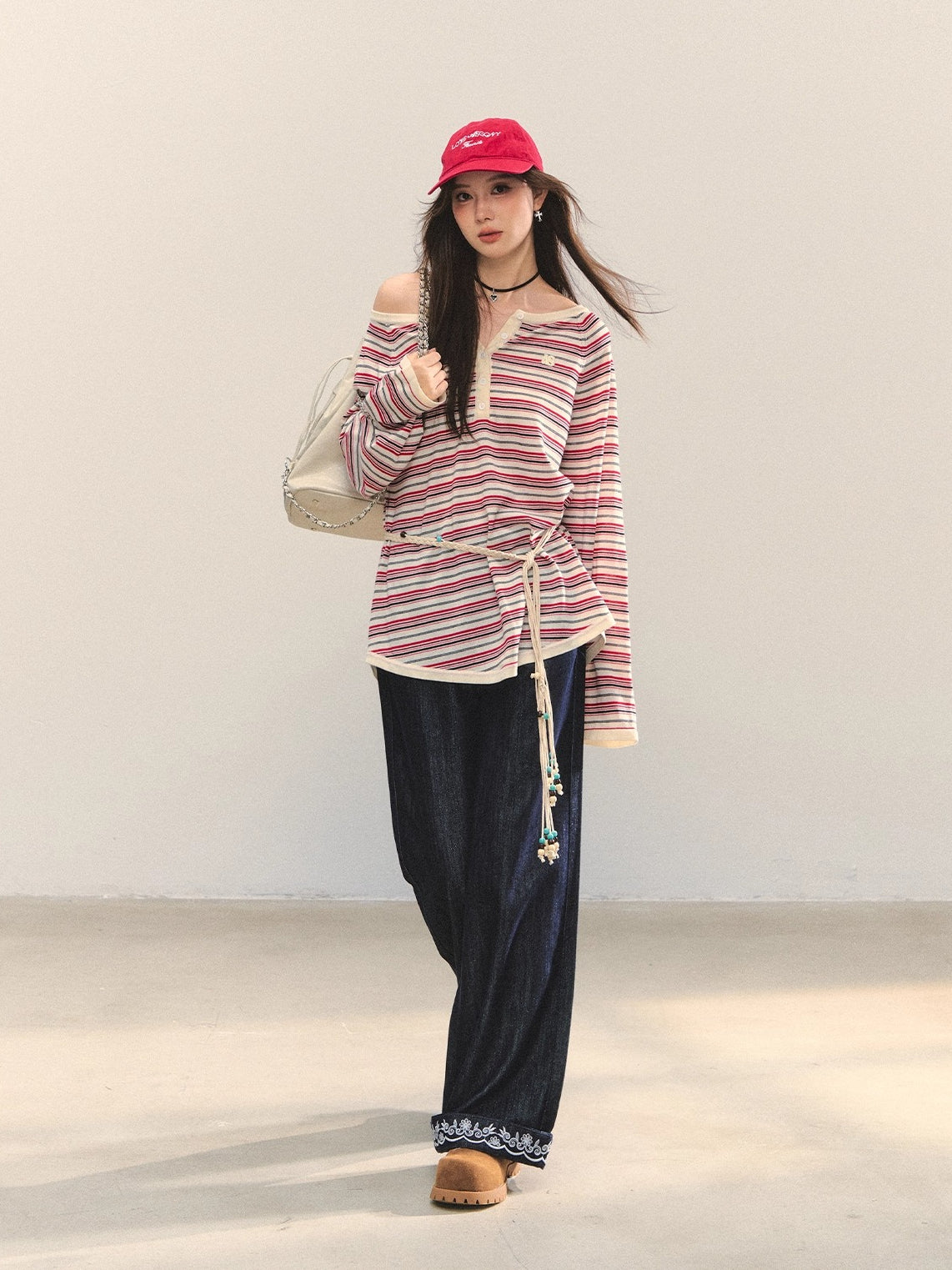Striped Knit Oversized Casual Pullover