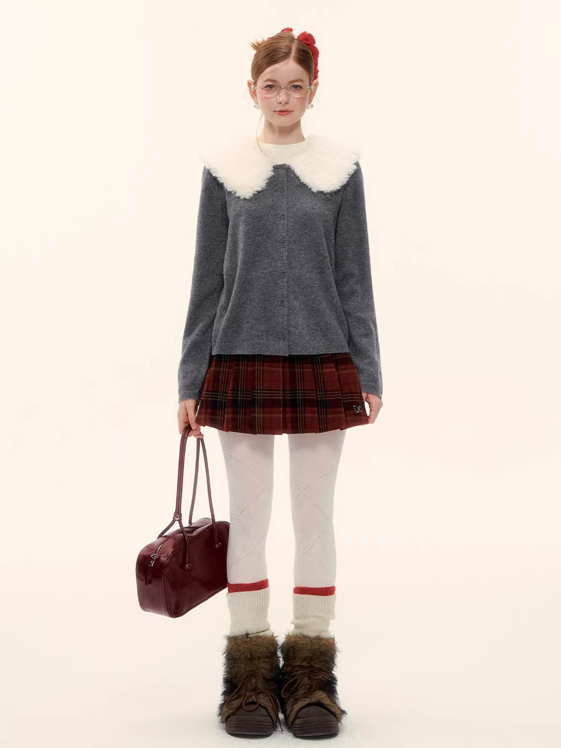 Wool Detachable Collar Knit Cardigan