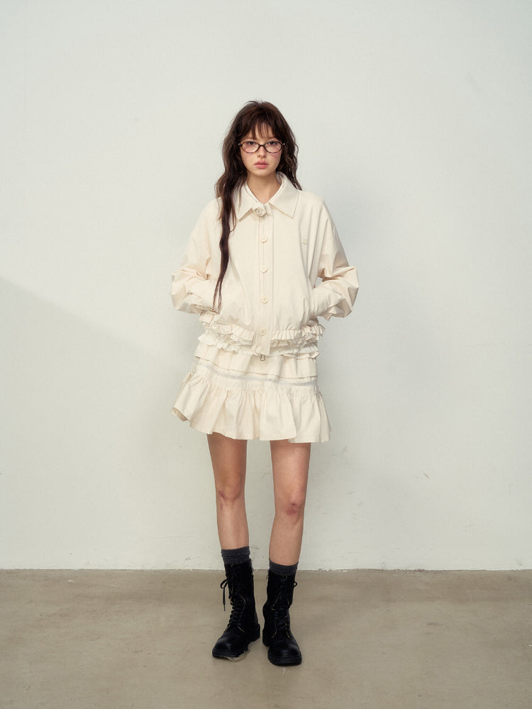 Lace-Trimmed Jacket & Skirt Set