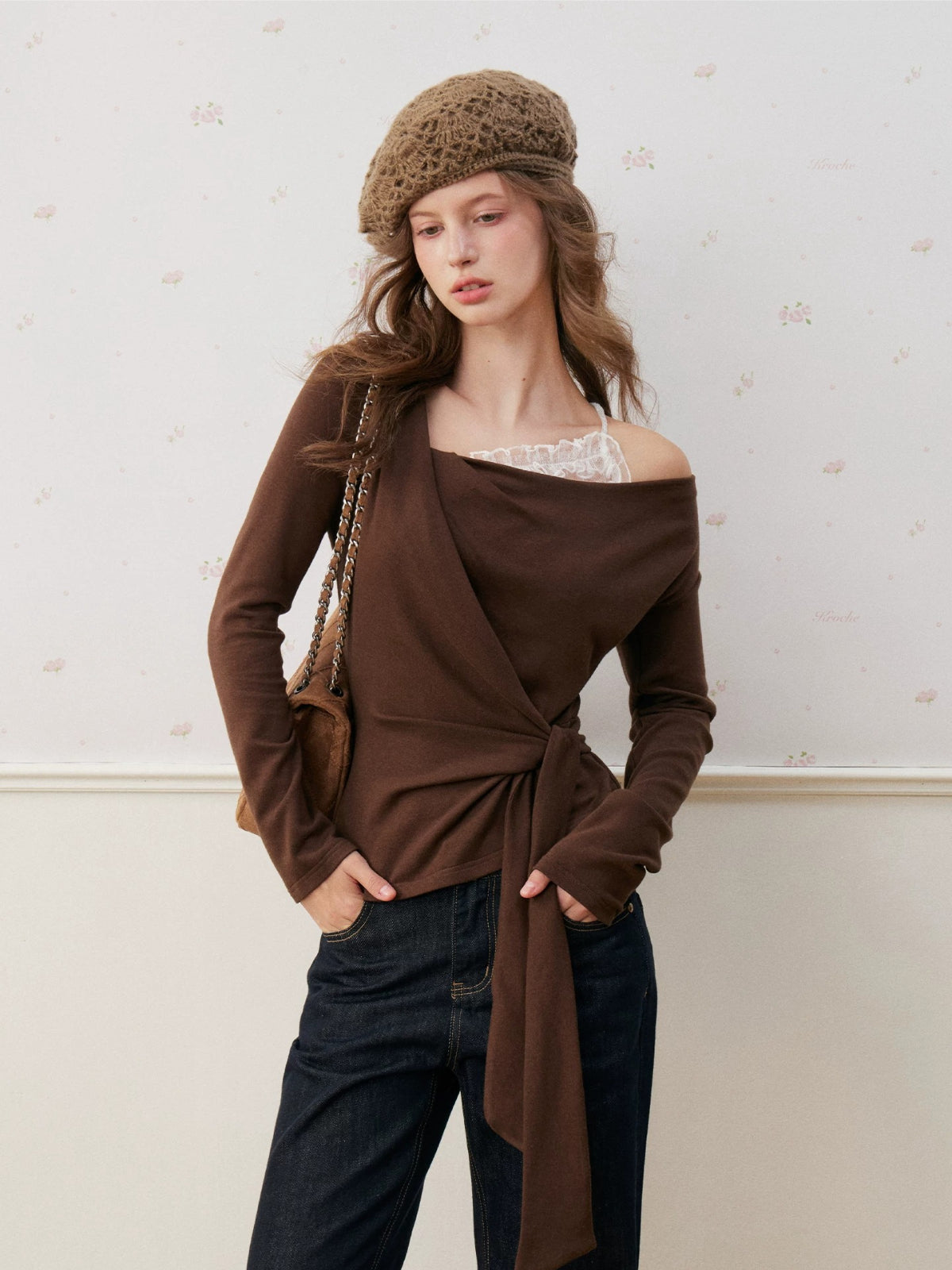 Lace Trim Twist Neck Top