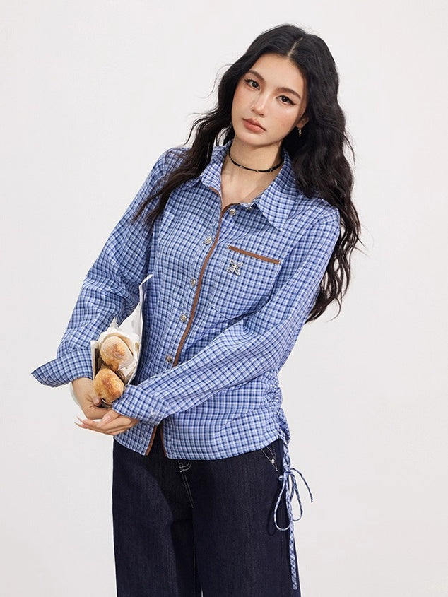 Blue Plaid Patchwork Shirt