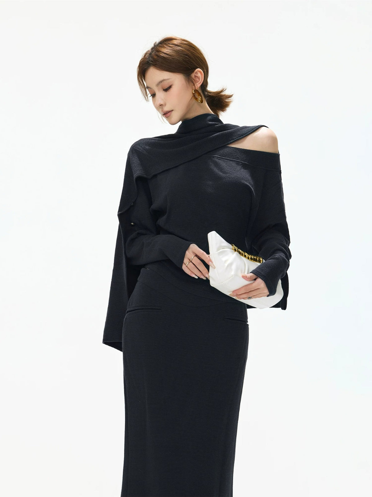 Detachable Shawl Knit Skirt Set
