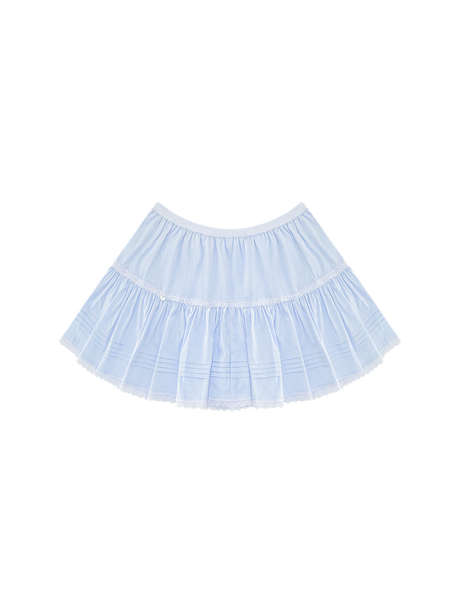 Blue Lace Trim Layered Skirt