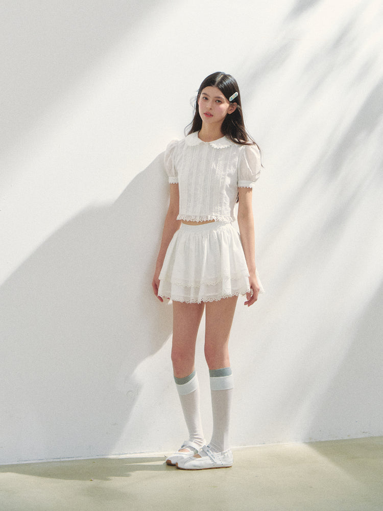 White Cotton Embroidered Shirt & Skirt Set