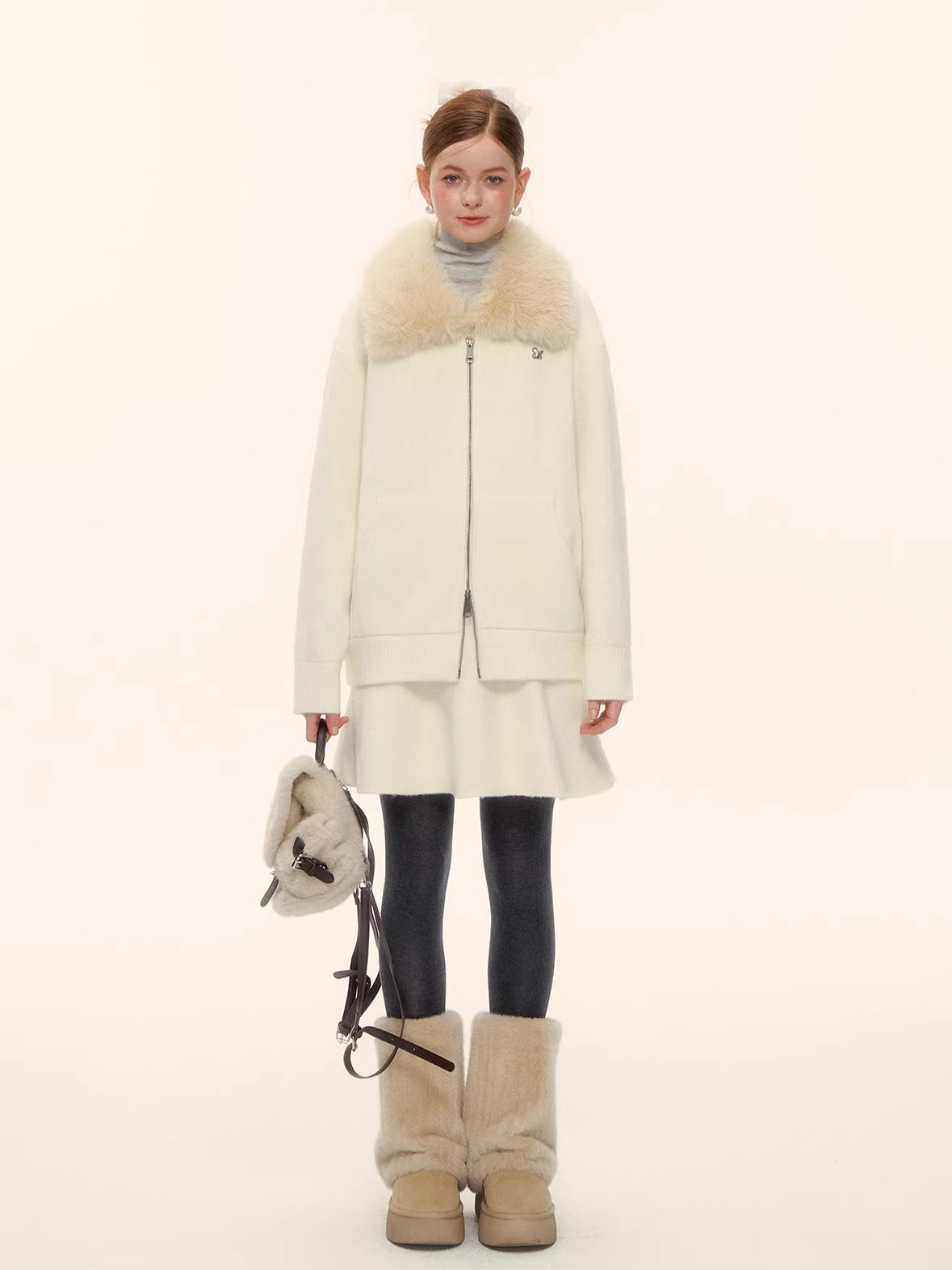 Wool-Blend Zip-Up Knit Jacket Set