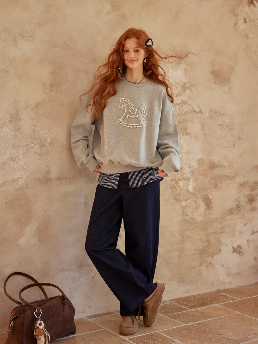 Embroidered Animal Knit Sweatshirt