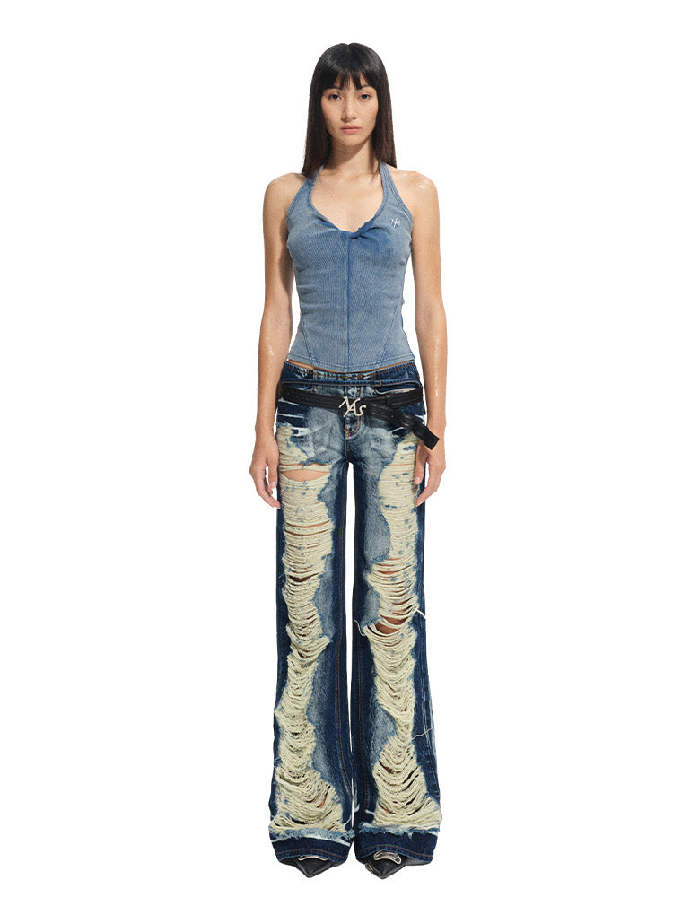 Denim-like Retro U-Neck Halter Camisole