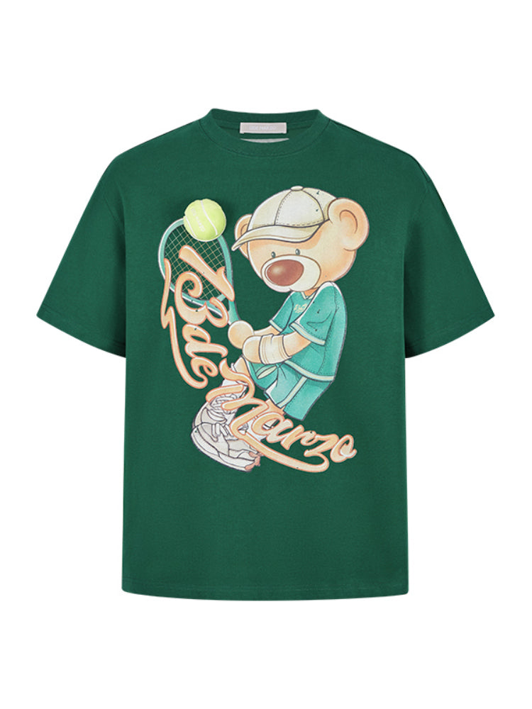 3D Tennis Bear Round-Neck Short-Sleeve T-Shirt