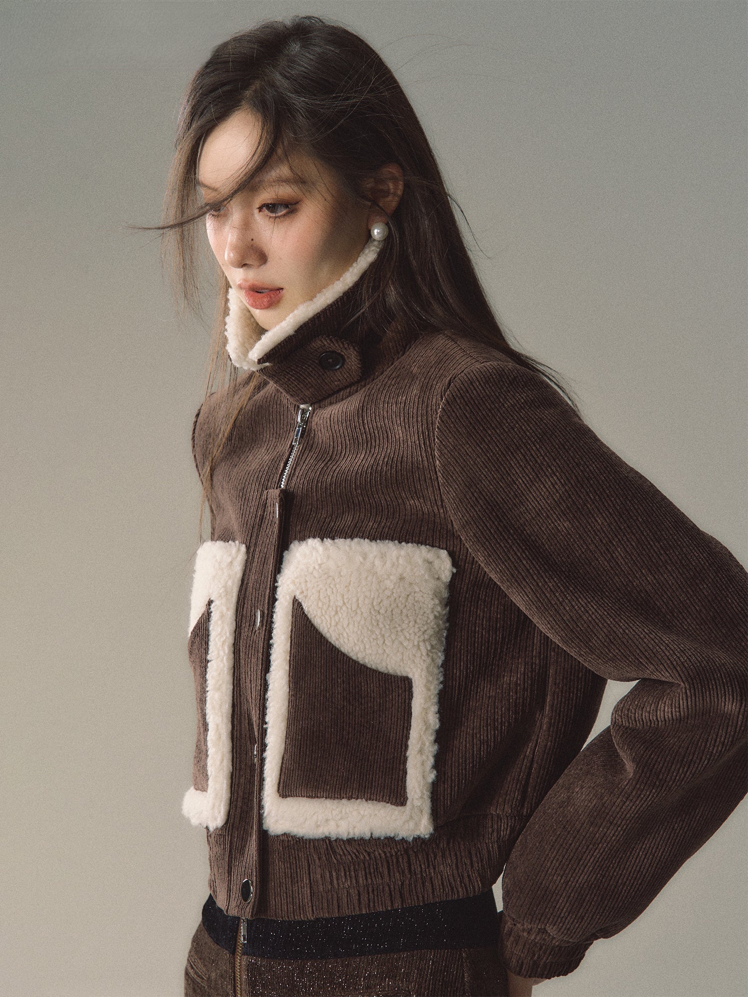 Brown Faux Fur Patchwork Short Jacket