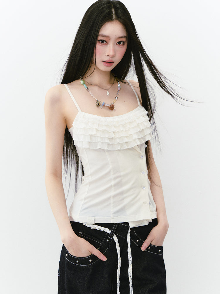 Multi-layer Neckline Waist-cinching Sling Vest