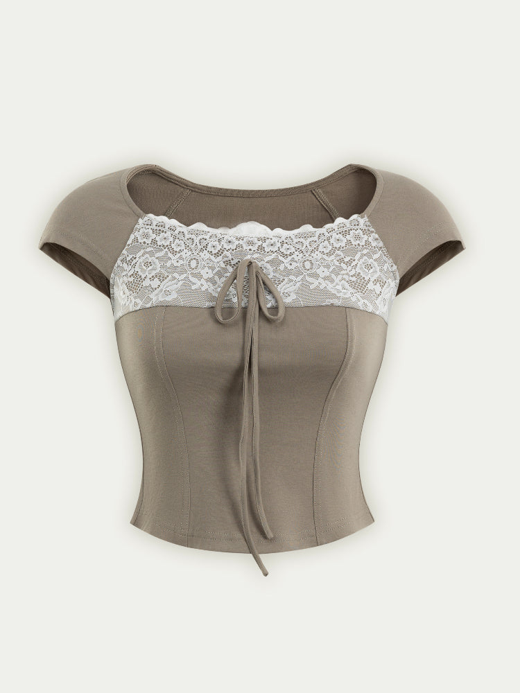 Lace Trim Short Sleeve T-shirt