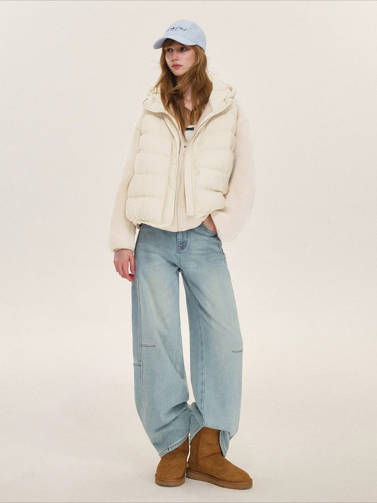 Hooded Fleece Down Vest Two-Piece Set