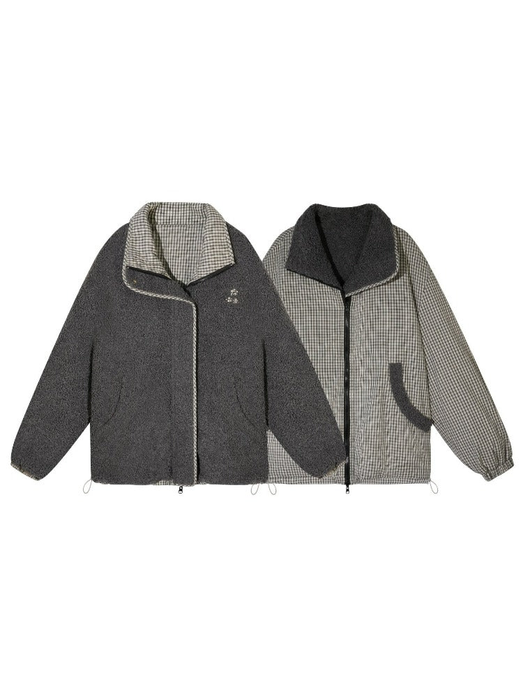 Reversible Shearling Plaid Jacket