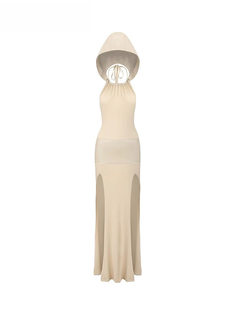 Detachable Hood Halter Maxi Dress