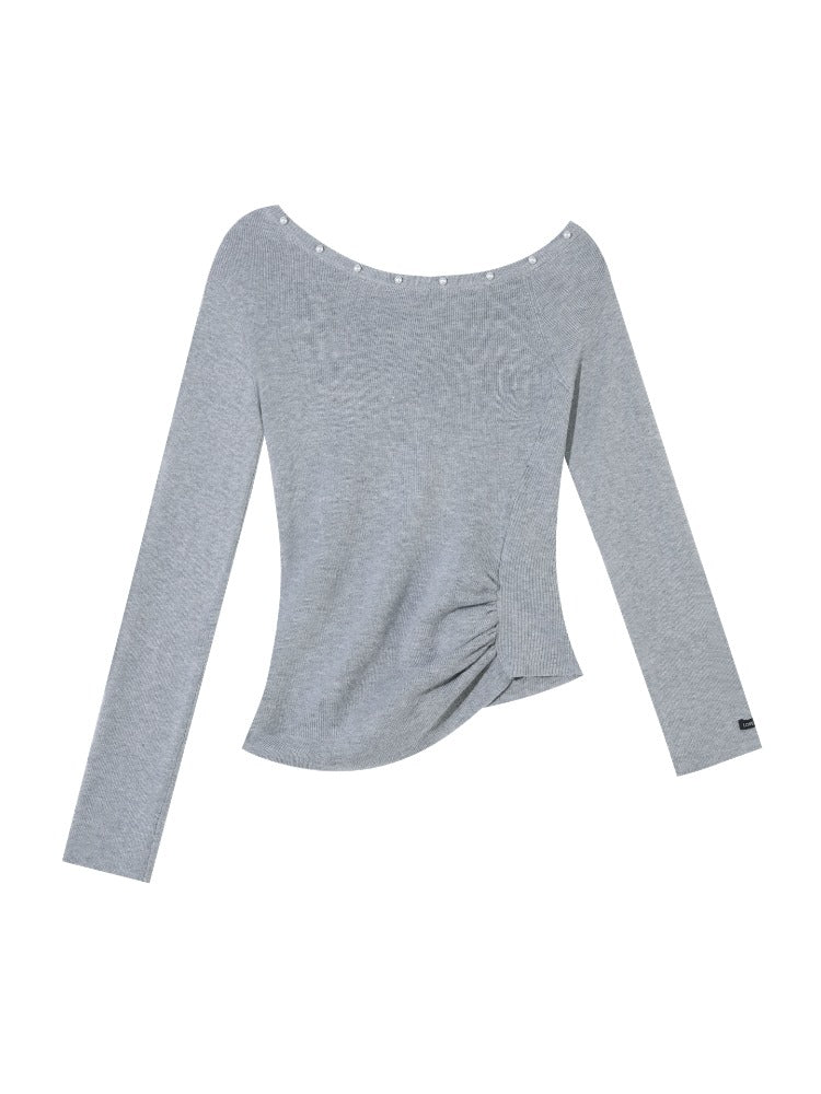 Pearl Trimmed Waist Cinching Knitted Top