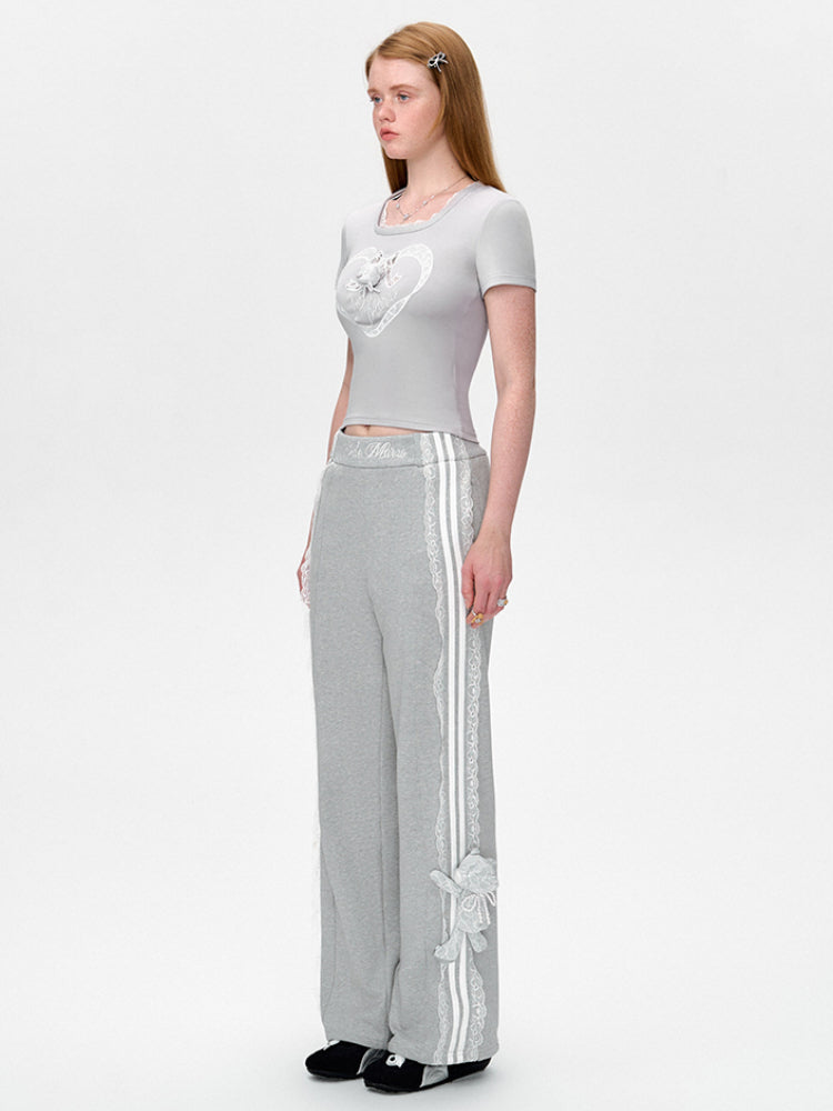 Lace Bow Round Neck T-Shirt